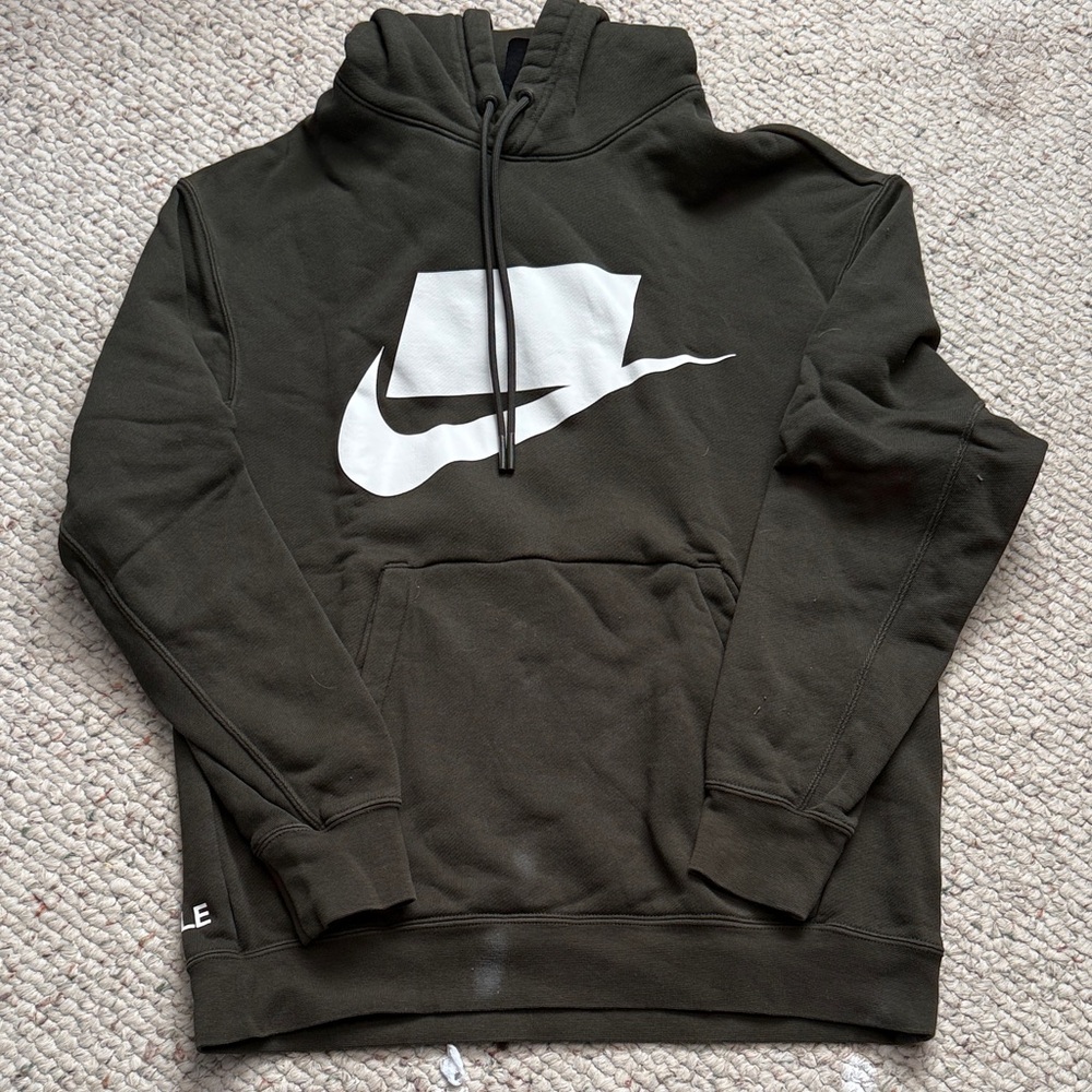 Nike Men's Dark Green Hoodie with White Logo
